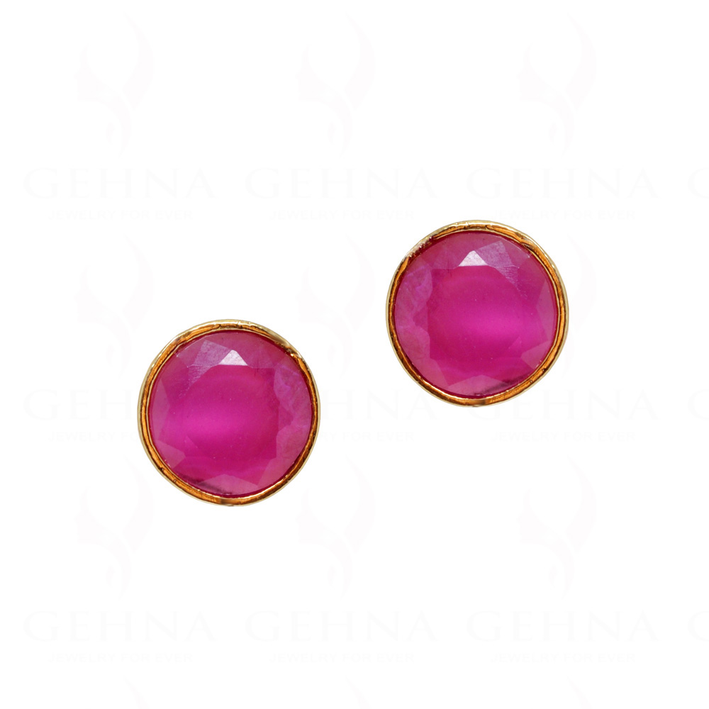 Ruby Studded Gold Plated Round Shape Earrings FE-1161