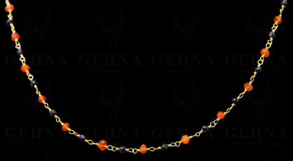 Carnelian & Black Spinel Gemstone Faceted Bead Chain .925 Sterling Silver CS-1161