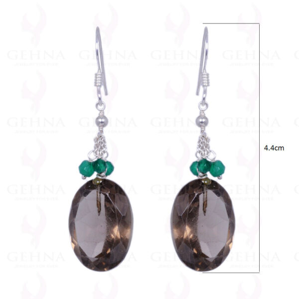 Smoky Topaz & Green Onyx Gemstone Earrings Made In .925 Sterling Silver ES-1161