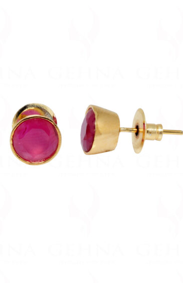 Ruby Studded Gold Plated Round Shape Earrings FE-1161