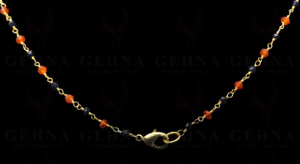 Carnelian & Black Spinel Gemstone Faceted Bead Chain .925 Sterling Silver CS-1161