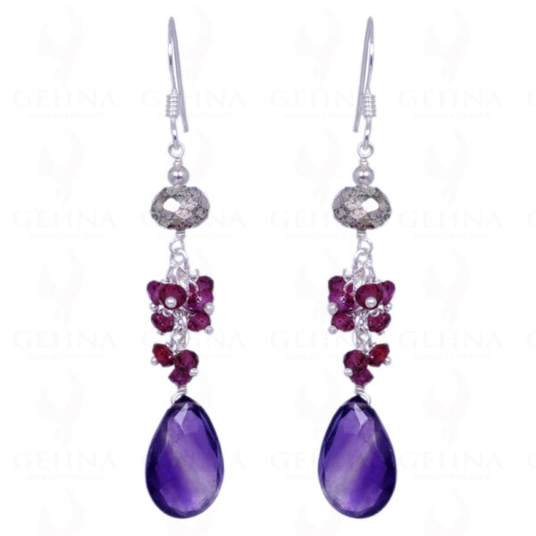 Red Garnet & Amethyst Gemstone Earrings Made In .925 Sterling Silver ES-1162