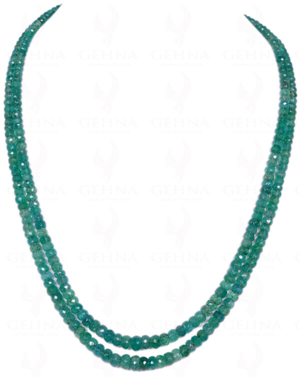 2 Rows Of Emerald Gemstone Round Faceted Bead Necklace NP-1162