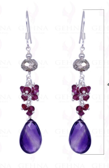 Red Garnet & Amethyst Gemstone Earrings Made In .925 Sterling Silver ES-1162