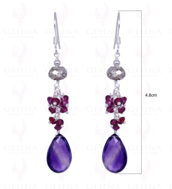 Red Garnet & Amethyst Gemstone Earrings Made In .925 Sterling Silver ES-1162