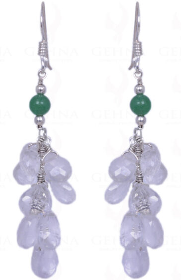 Rock-Crystal & Green Onyx Gemstone Earrings Made In .925 Sterling Silver ES-1163
