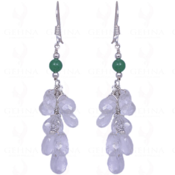 Rock-Crystal & Green Onyx Gemstone Earrings Made In .925 Sterling Silver ES-1163