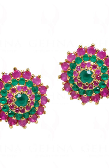 Ruby & Emerald Studded Flower Shape Earrings FE-1163