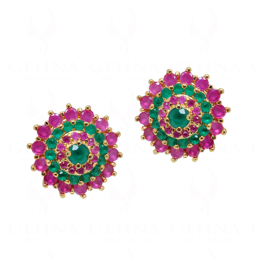 Ruby & Emerald Studded Flower Shape Earrings FE-1163