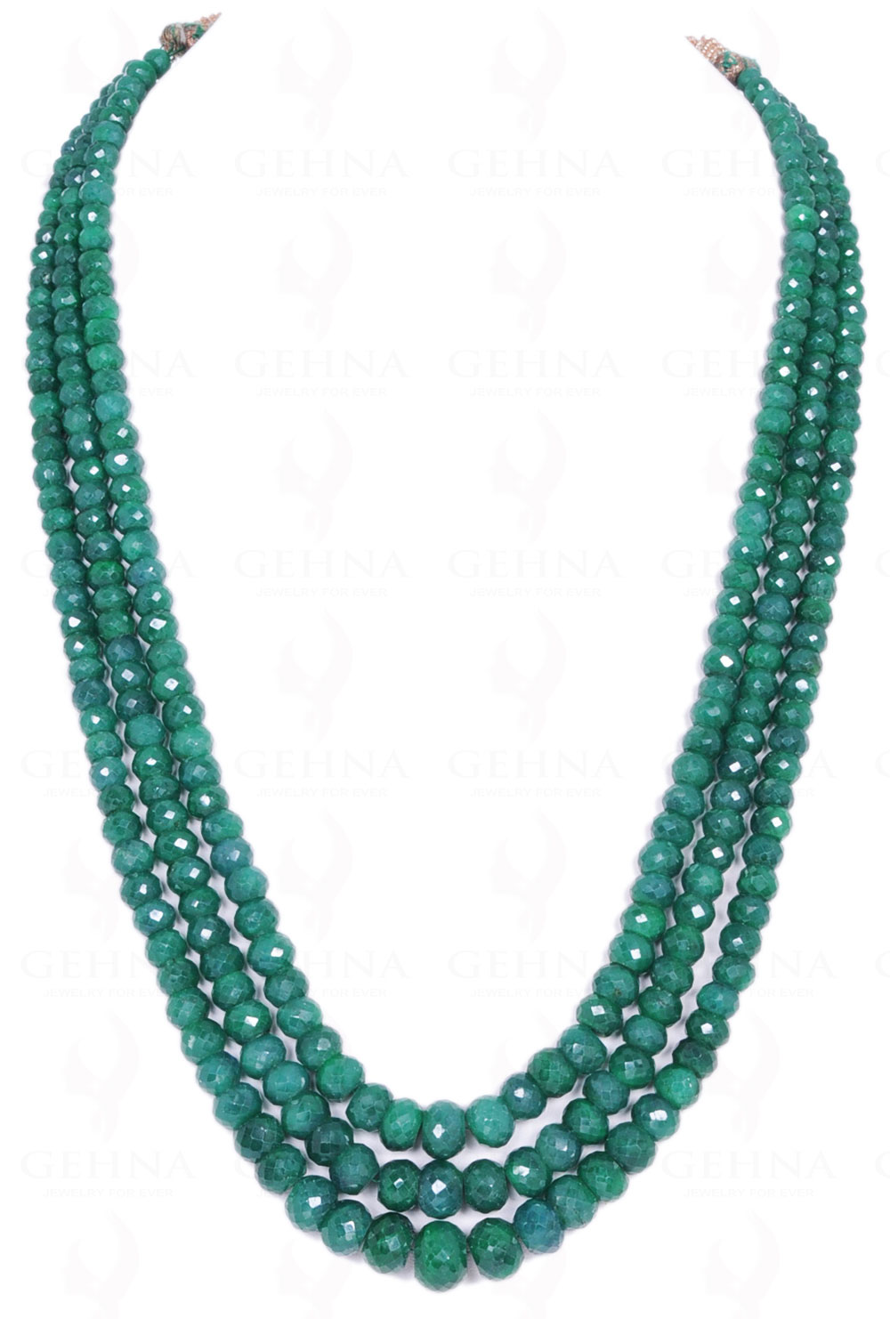 3 Rows Of Emerald Gemstone Round Faceted Bead NP-1163