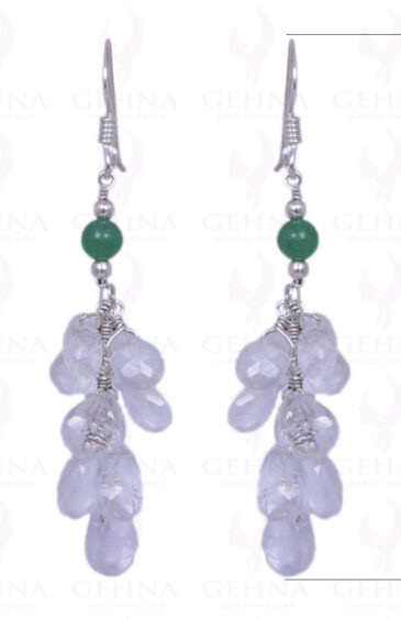 Rock-Crystal & Green Onyx Gemstone Earrings Made In .925 Sterling Silver ES-1163