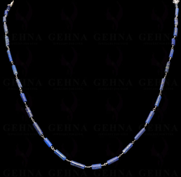 Natural Lapis Lazuli Gemstone Tube Shaped Bead Chain Linked In 925 Silver CS-1164