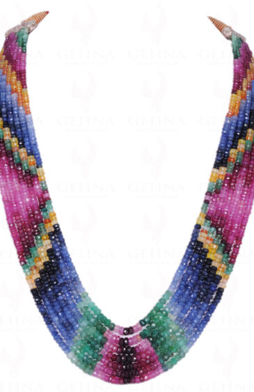 7 Rows Of Emerald Ruby Blue Sapphire Faceted Bead Necklace NP-1164