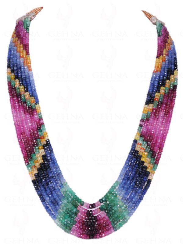 7 Rows Of Emerald Ruby Blue Sapphire Faceted Bead Necklace NP-1164