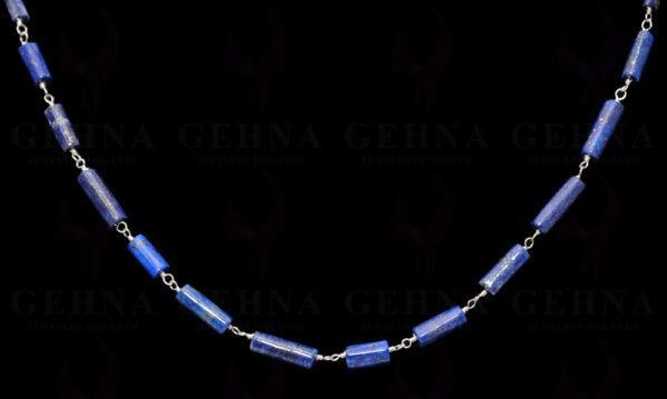 Natural Lapis Lazuli Gemstone Tube Shaped Bead Chain Linked In 925 Silver CS-1164