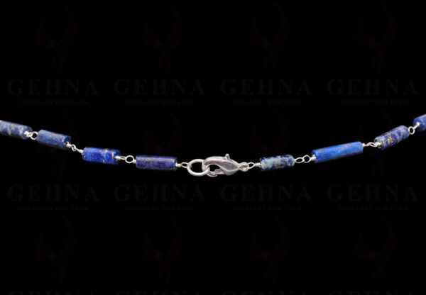 Natural Lapis Lazuli Gemstone Tube Shaped Bead Chain Linked In 925 Silver CS-1164