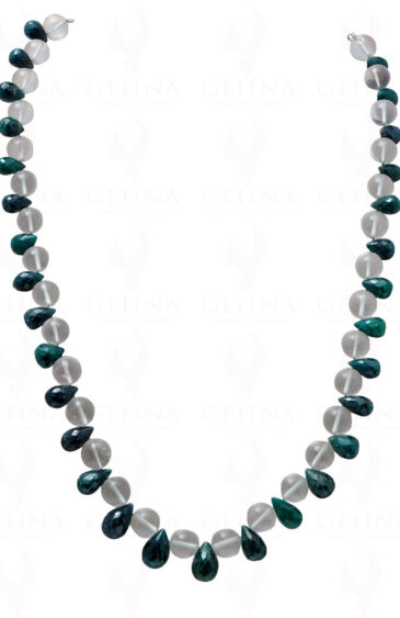 Emerald Faceted Drops & Rock-Crystal Gemstone Round Bead Necklace NS-1165
