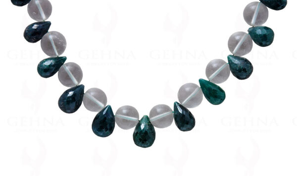 Emerald Faceted Drops & Rock-Crystal Gemstone Round Bead Necklace NS-1165