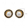 Pearl & Black Spinel Studded Round Shape Earrings FE-1165
