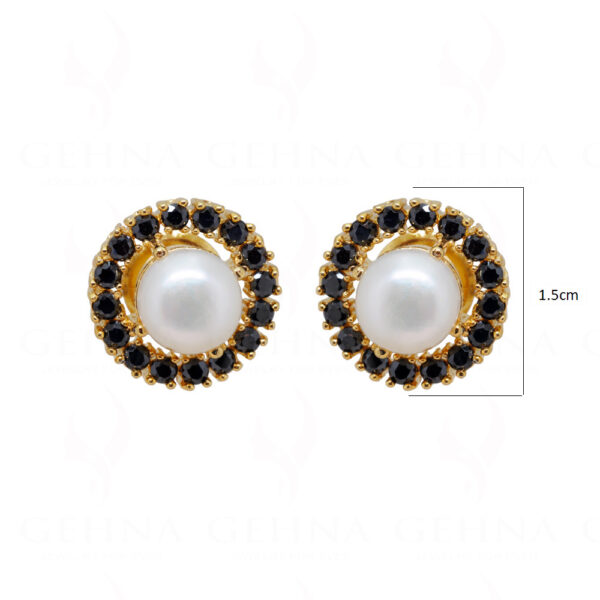 Pearl & Black Spinel Studded Round Shape Earrings FE-1165