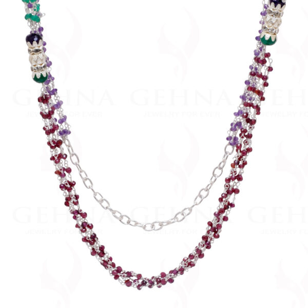 38" Amethyst, Garnet & Onyx Gemstone Knotted Bead Chain In 925 Silver CS-1165