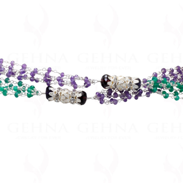 38" Amethyst, Garnet & Onyx Gemstone Knotted Bead Chain In 925 Silver CS-1165