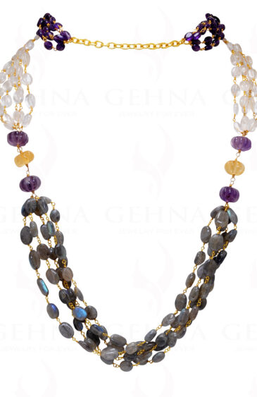 Labradorite, Rock-Crystal & Amethyst Gemstone Oval Shapekontted Chain CS-1166