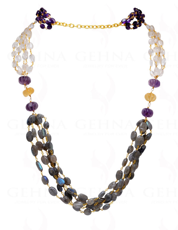 Labradorite, Rock-Crystal & Amethyst Gemstone Oval Shapekontted Chain CS-1166