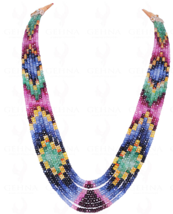 7 Rows Of Ruby Emerald Blue Sapphire Faceted Bead Necklace NP-1166