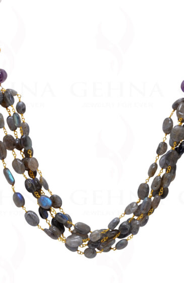 Labradorite, Rock-Crystal & Amethyst Gemstone Oval Shapekontted Chain CS-1166