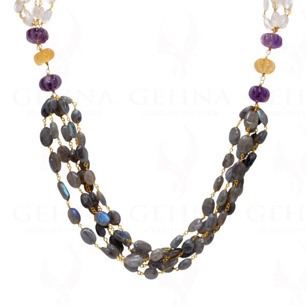 Labradorite, Rock-Crystal & Amethyst Gemstone Oval Shapekontted Chain CS-1166