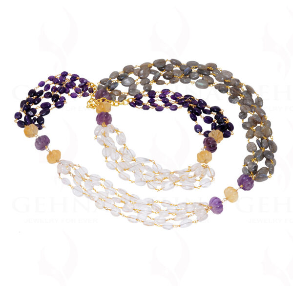 Labradorite, Rock-Crystal & Amethyst Gemstone Oval Shapekontted Chain CS-1166