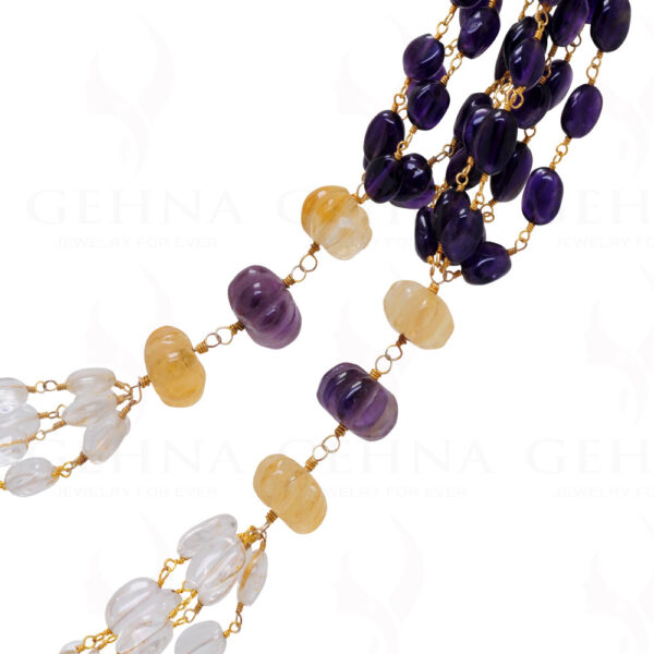 Labradorite, Rock-Crystal & Amethyst Gemstone Oval Shapekontted Chain CS-1166