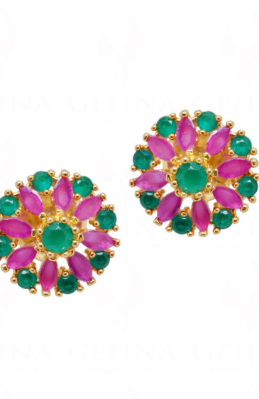 Emerald & Ruby S Studded Flower Shape Earrings FE-1167