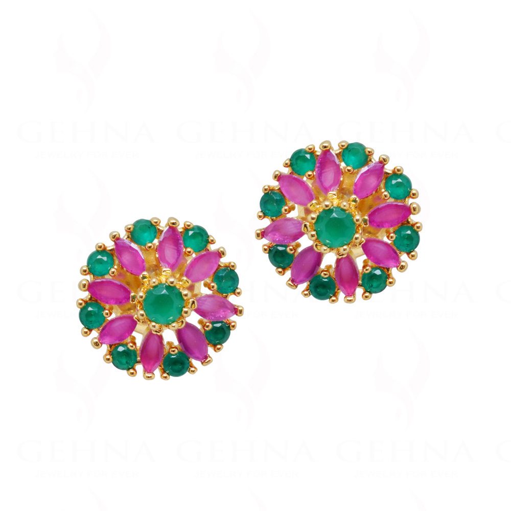 Emerald & Ruby S Studded Flower Shape Earrings FE-1167