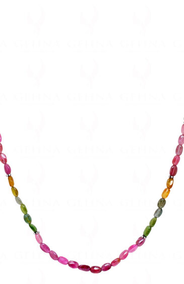 Multi Tourmaline Gemstone Bead Strand With Solid Silver Element Necklace NS-1167