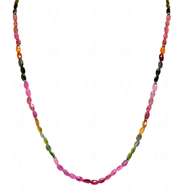 Multi Tourmaline Gemstone Bead Strand With Solid Silver Element Necklace NS-1167