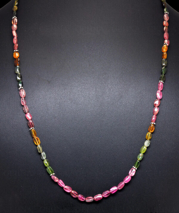 Multi Tourmaline Gemstone Bead Strand With Solid Silver Element Necklace NS-1167