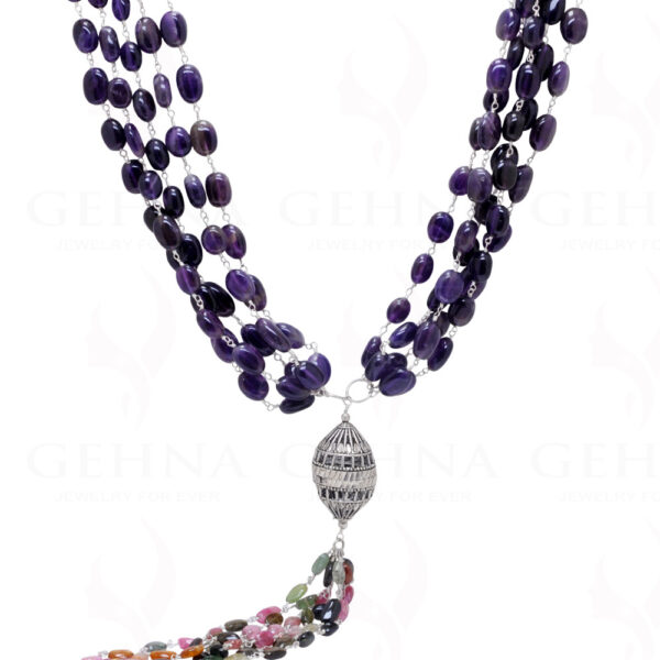 30" Inches Amethyst & Multi-Tourmaline Oval Shape Bead Knotted Chain CS-1167