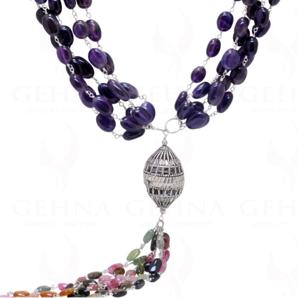 30" Inches Amethyst & Multi-Tourmaline Oval Shape Bead Knotted Chain CS-1167