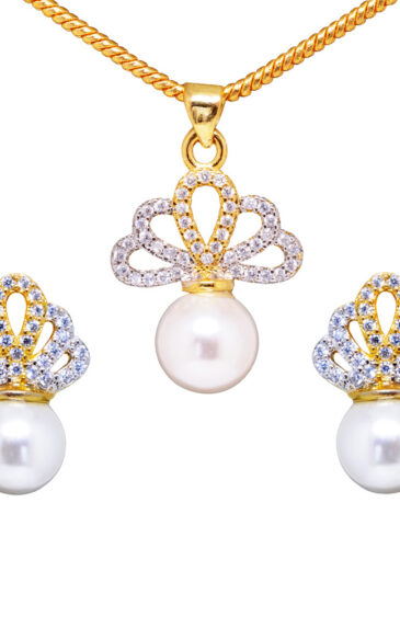 Delicate Pearl Drop & Classic Topaz Studded Pendant & Earring Set FP-1168