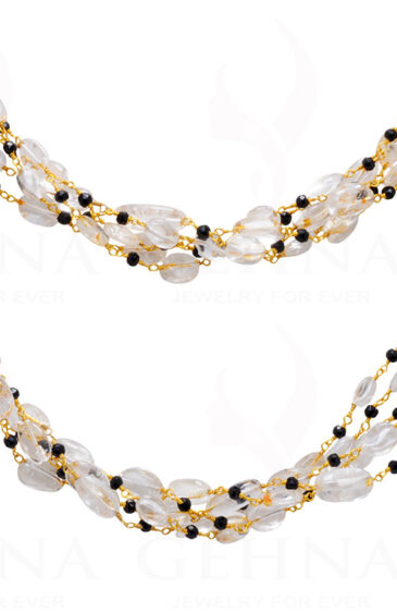 Rock-Crystal & Black Spinel Gemstone Knotted Chain In 925 Sterling Silver CS-1169