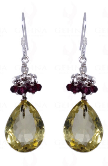 Red Garnet & Lemon Topaz Gemstone Earrings Made In .925 Sterling Silver ES-1169