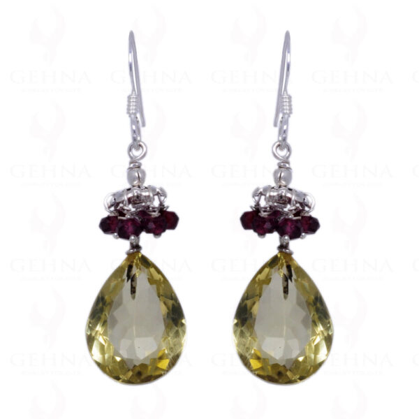 Red Garnet & Lemon Topaz Gemstone Earrings Made In .925 Sterling Silver ES-1169