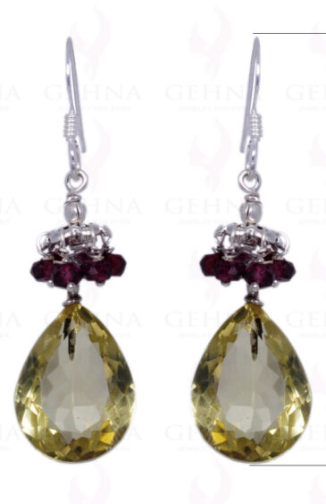 Red Garnet & Lemon Topaz Gemstone Earrings Made In .925 Sterling Silver ES-1169