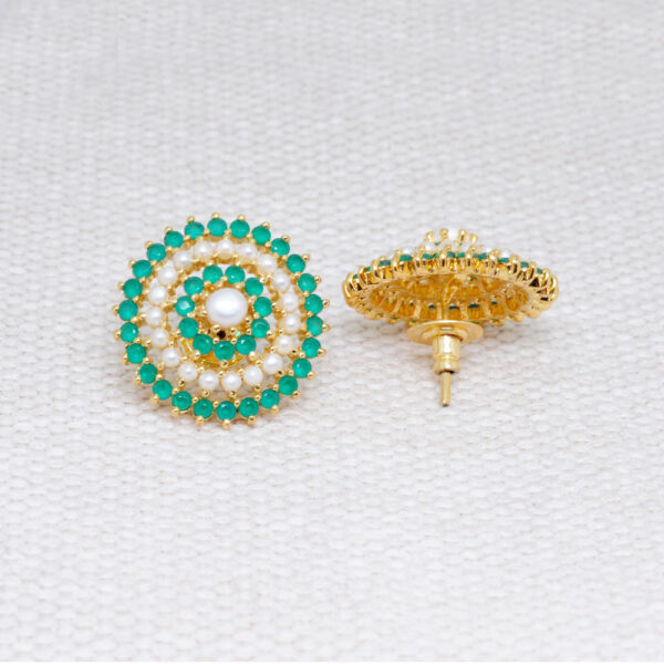 Pearl & Emerald Studded Flower Shape Earrings FE-1169