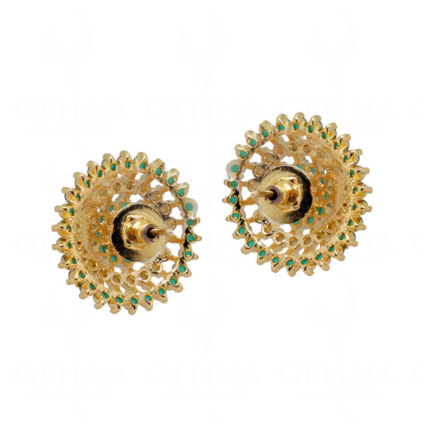 Pearl & Emerald Studded Flower Shape Earrings FE-1169