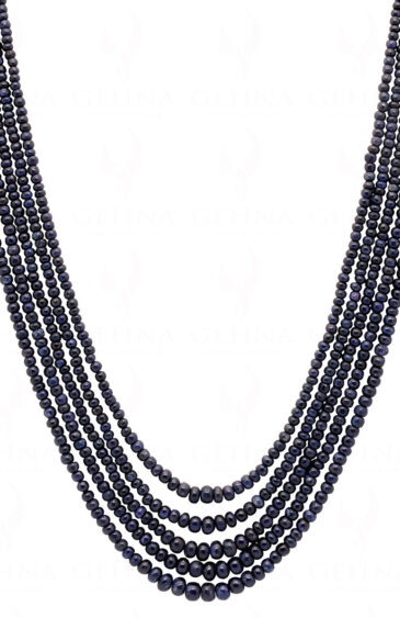 5 Row Of African Blue Sapphire Plain Round Bead Necklace NP-1170