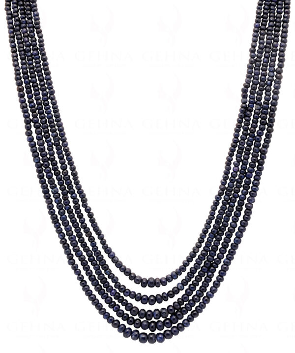 5 Row Of African Blue Sapphire Plain Round Bead Necklace NP-1170