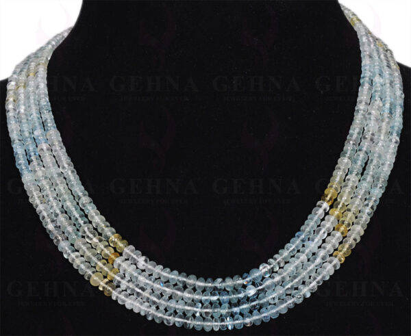 4 Rows of Multi Color Aquamarine Gemstone Cabochon Round Bead Necklace NS-1170